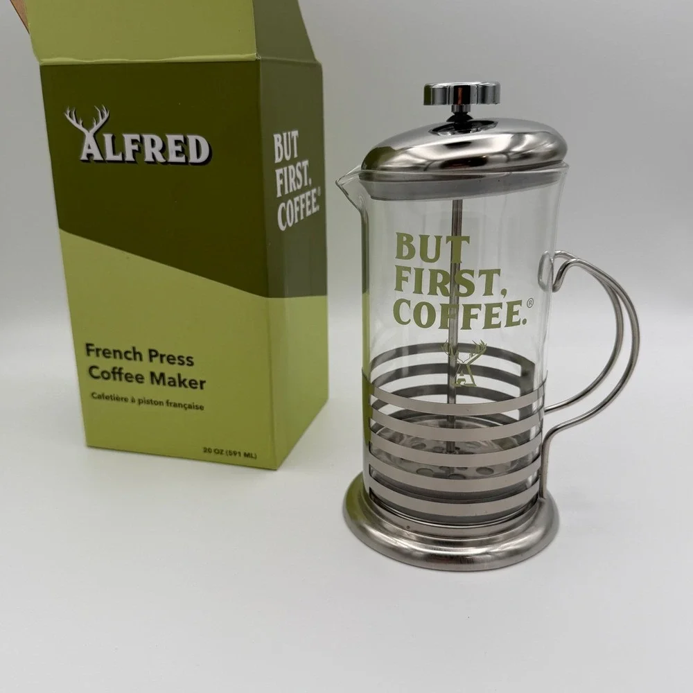 Alfred‎ Coffee French Press Coffee Maker 20 oz But First Coffee New